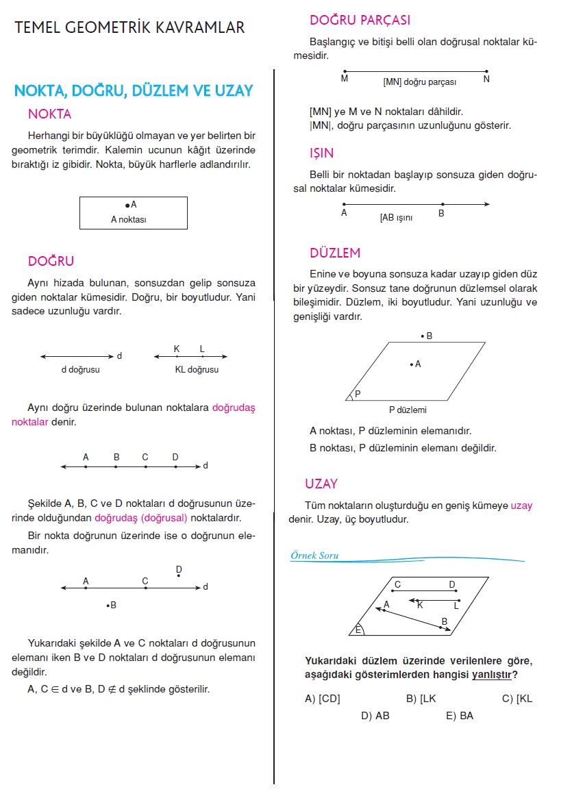 Geometrik Temel Kavramlar Konu Matematik Kitap Cozumleri Matematik Kalesi